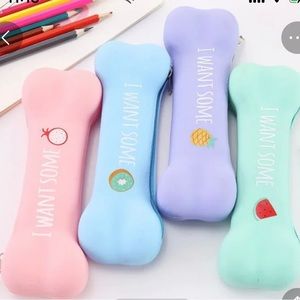 Set 2 Small Pencil Pouch Cute Case Candy Colors Bone Silicone Gel Bag